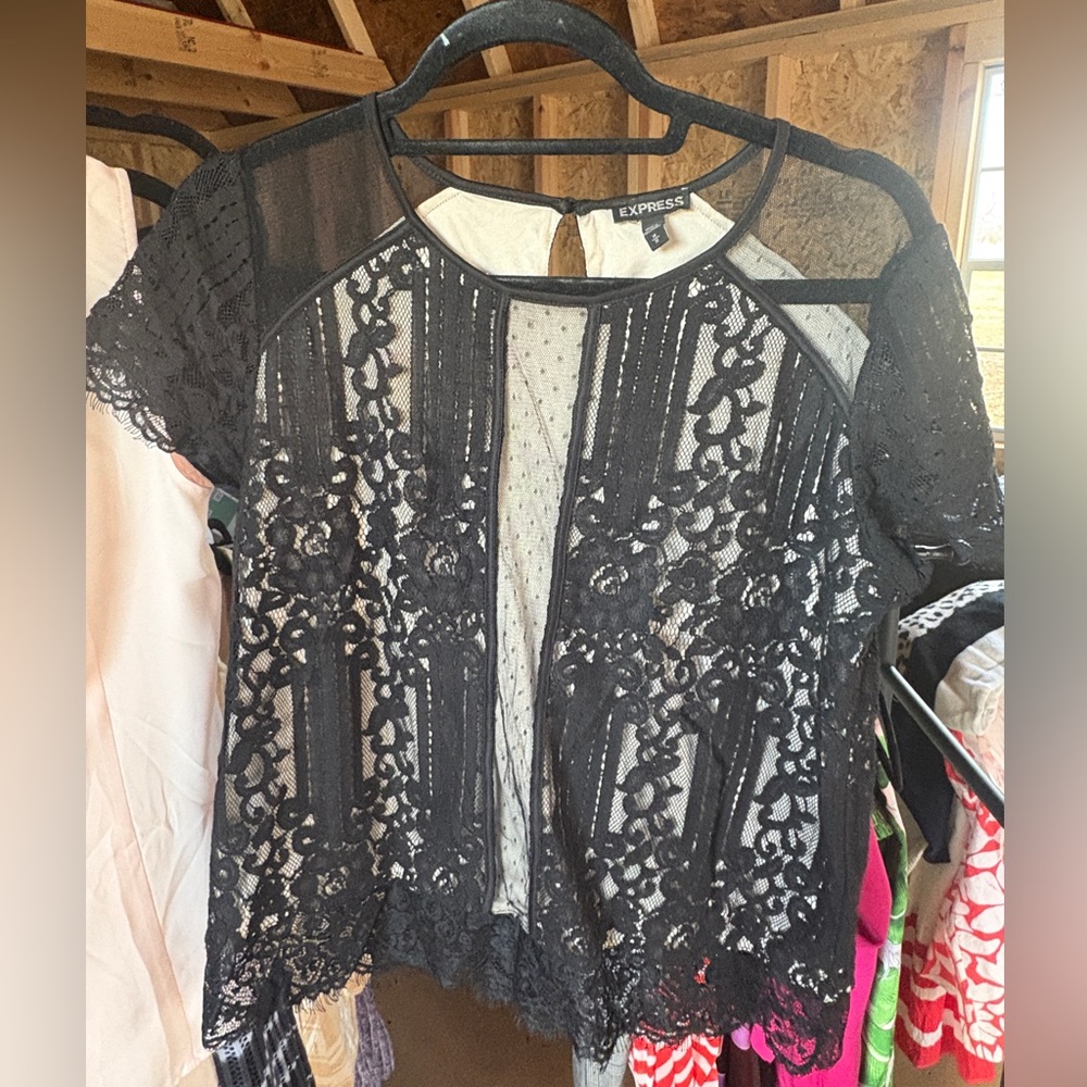 Express Sheer Black Lace Blouse